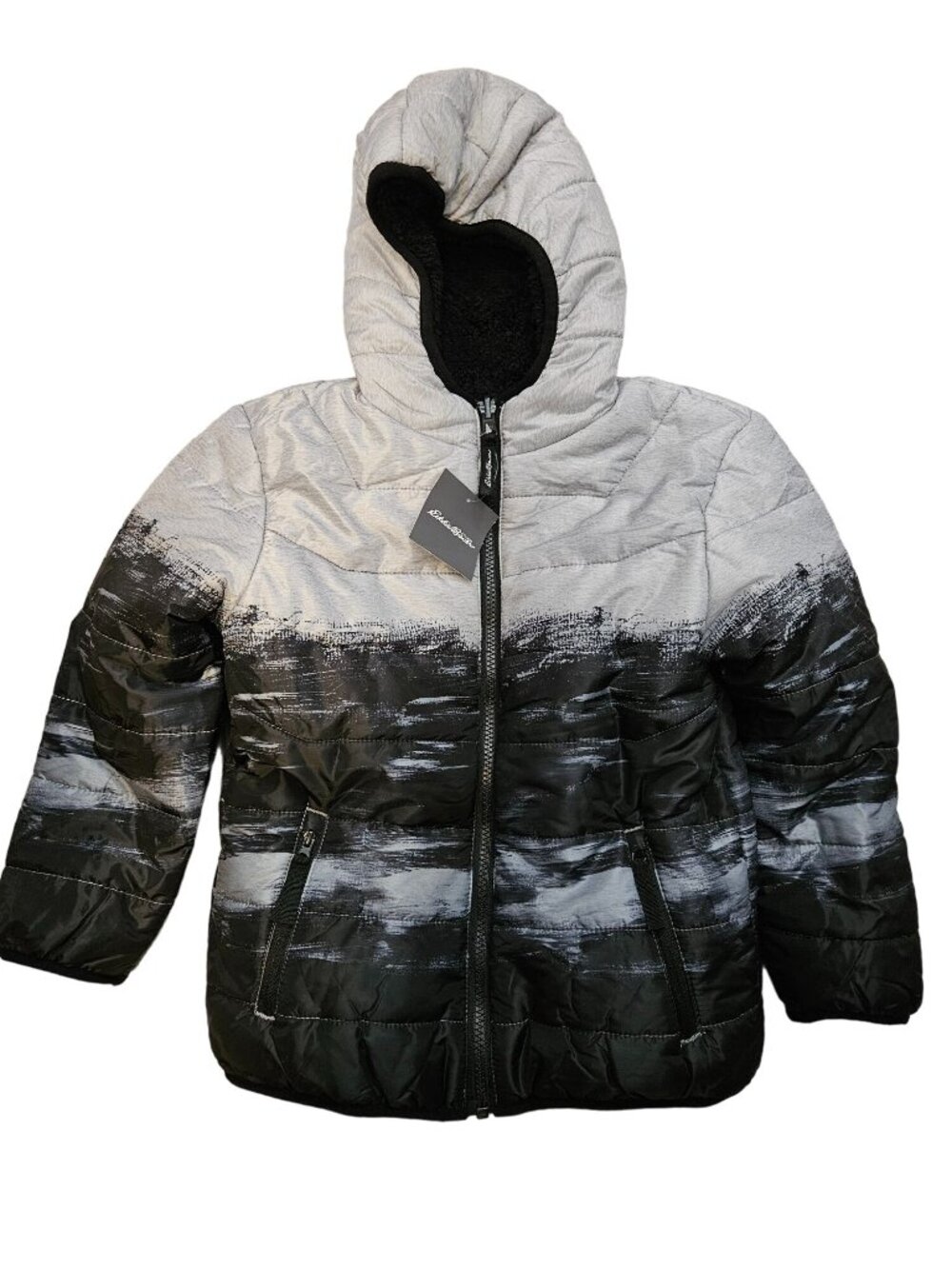 Eddie Bauer Kids Deer Harbor Reversible Hooded Jacket XS (5/6) Gray Black